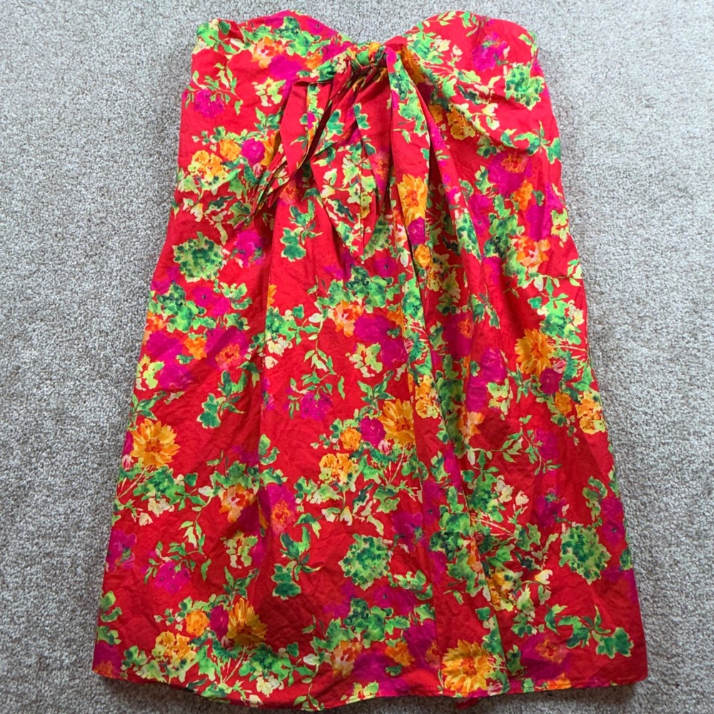 Caroline Constas Red Radiant Floral Strapless Bow Front Mini Dress‎ Sweetheart